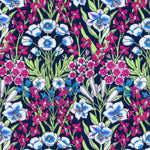 Liberty's archival Art Nouveau print Alpine Primrose gets a modern update in hot pinks and sky blues. This lovely print has an ogee-shaped layout of lilies, anemones and dianthus.