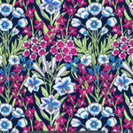 Liberty's archival Art Nouveau print Alpine Primrose gets a modern update in hot pinks and sky blues. This lovely print has an ogee-shaped layout of lilies, anemones and dianthus.