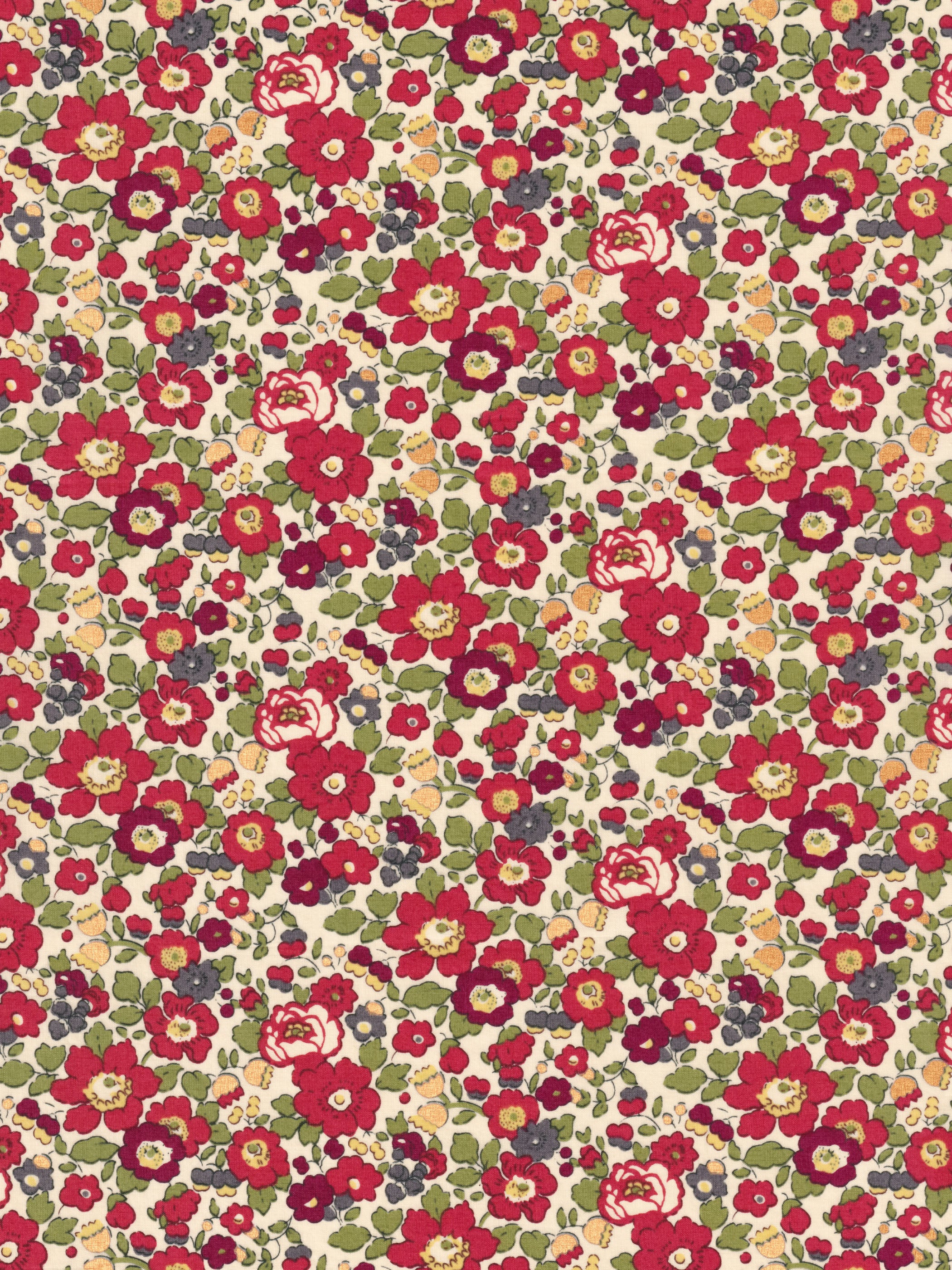 A gorgeous rare Betsy Mini from Liberty Japan's 2009 collection, with cranberry red flowers accented with pops of metallic gold.