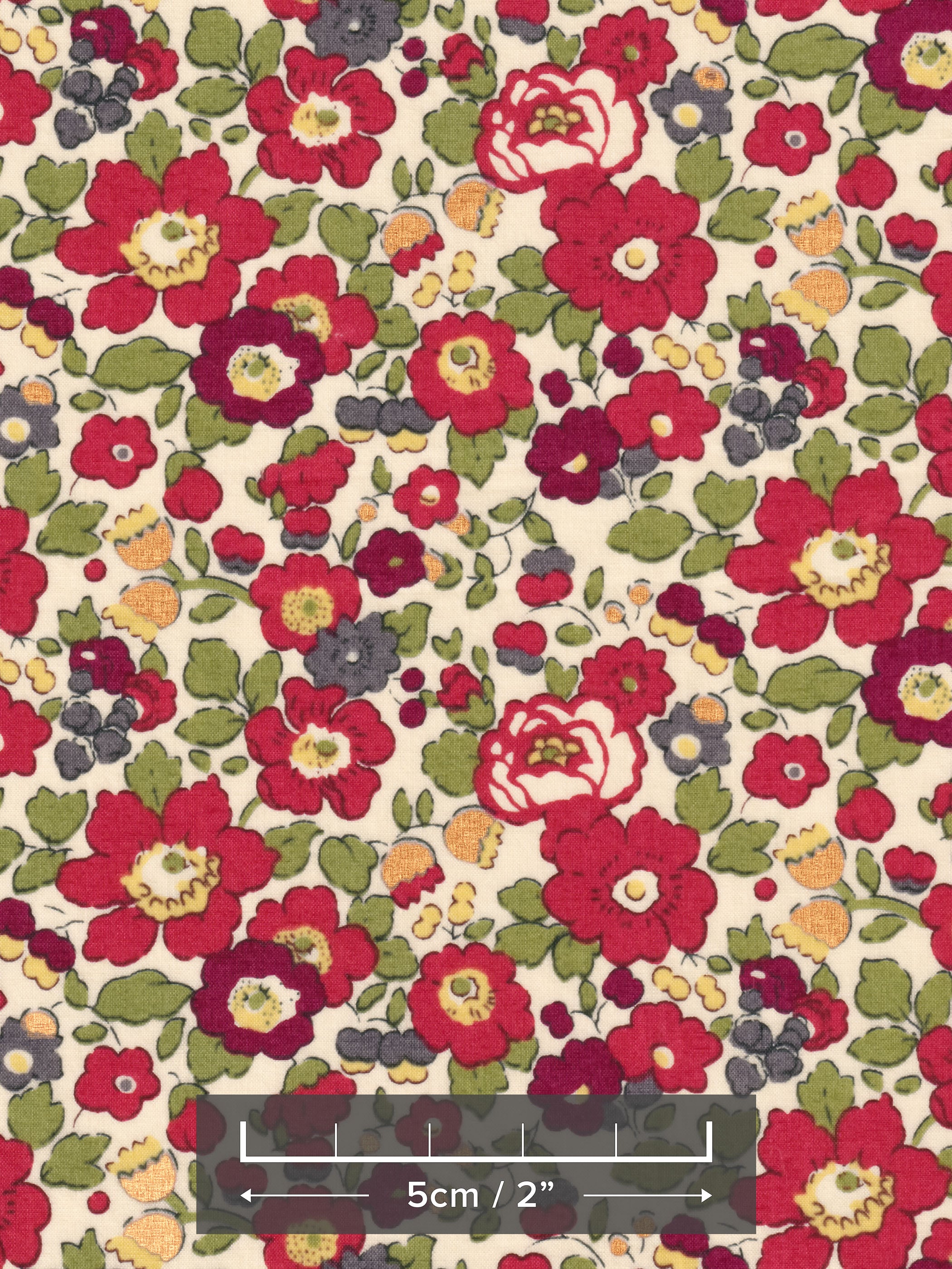 A gorgeous rare Betsy Mini from Liberty Japan's 2009 collection, with cranberry red flowers accented with pops of metallic gold.