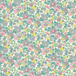 A Liberty Japan exclusive Betsy Mini colourway, with soft grey and pink florals contrasted with zesty citrus green accents.