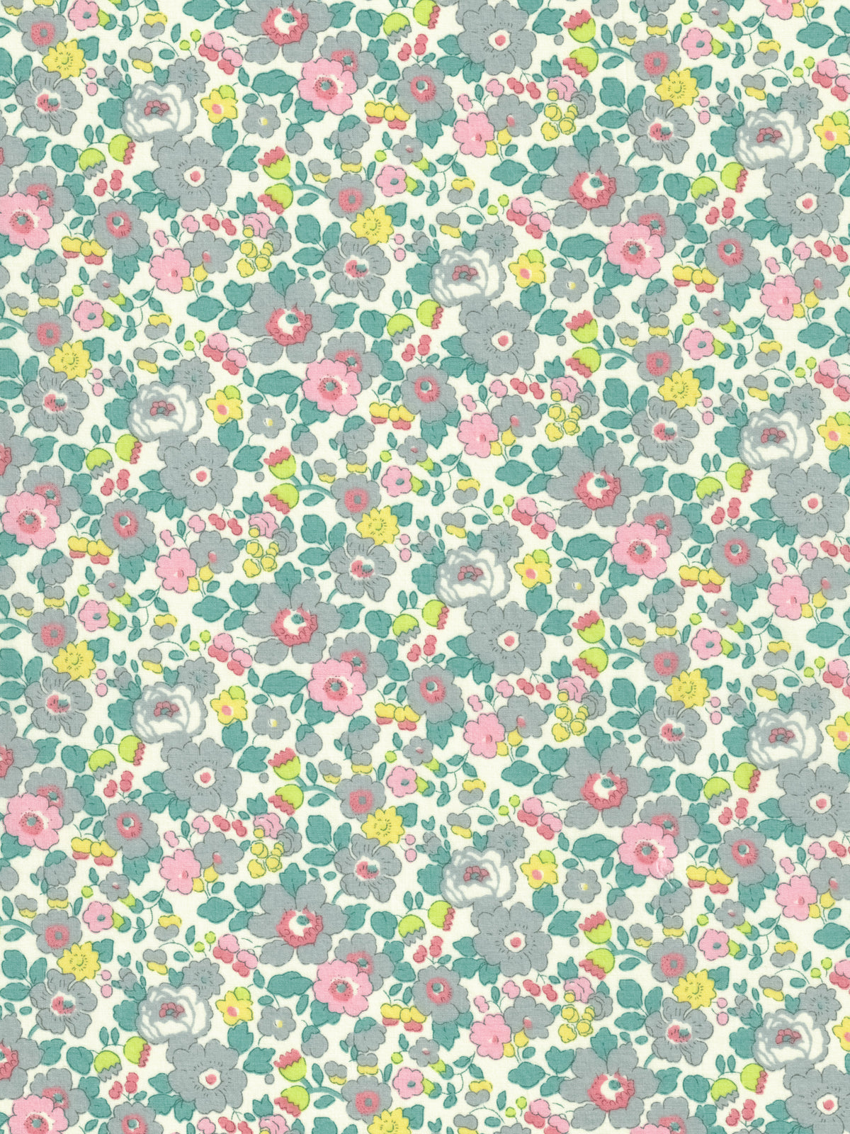 A Liberty Japan exclusive Betsy Mini colourway, with soft grey and pink florals contrasted with zesty citrus green accents.