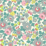 A Liberty Japan exclusive Betsy Mini colourway, with soft grey and pink florals contrasted with zesty citrus green accents.