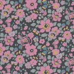 A punchy Japanese Liberty Betsy Ann colourway with pink blooms on a striking charcoal background.