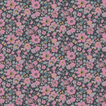 A punchy Japanese Liberty Betsy Ann colourway with pink blooms on a striking charcoal background.