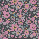 A punchy Japanese Liberty Betsy Ann colourway with pink blooms on a striking charcoal background.
