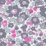 A rare discontinued Betsy from the highly sought-after Jewel Box collection. Betsy Platinum features soft grey and hot pink flowers with silver glitter accents.
