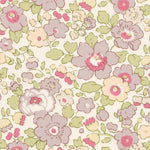 A Liberty Japan discontinued Betsy colourway in subtle mauves, yellows, and greens with a pop of red. 
