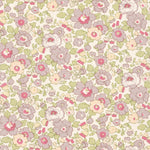 A Liberty Japan discontinued Betsy colourway in subtle mauves, yellows, and greens with a pop of red. 
