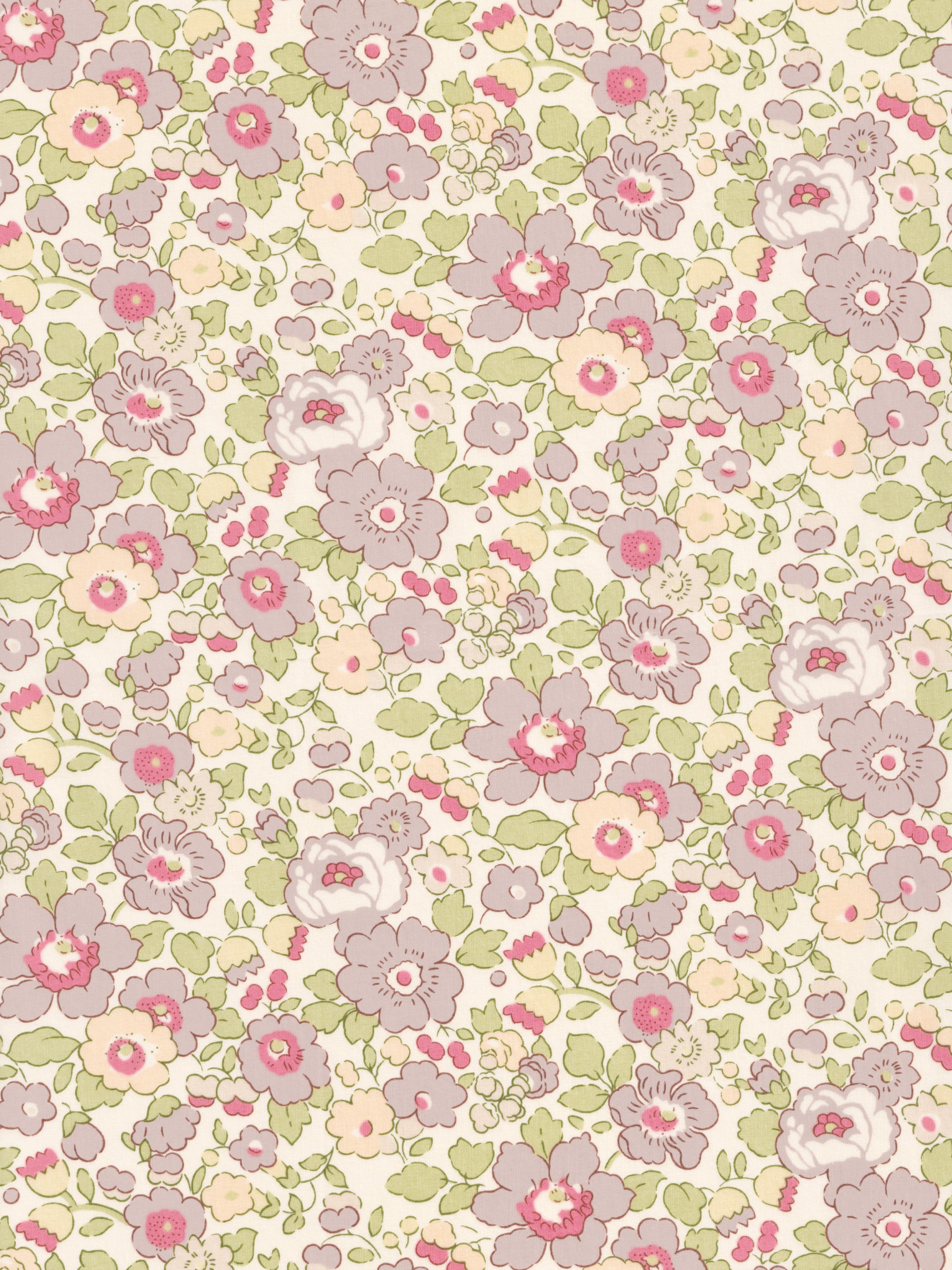 A Liberty Japan discontinued Betsy colourway in subtle mauves, yellows, and greens with a pop of red. 