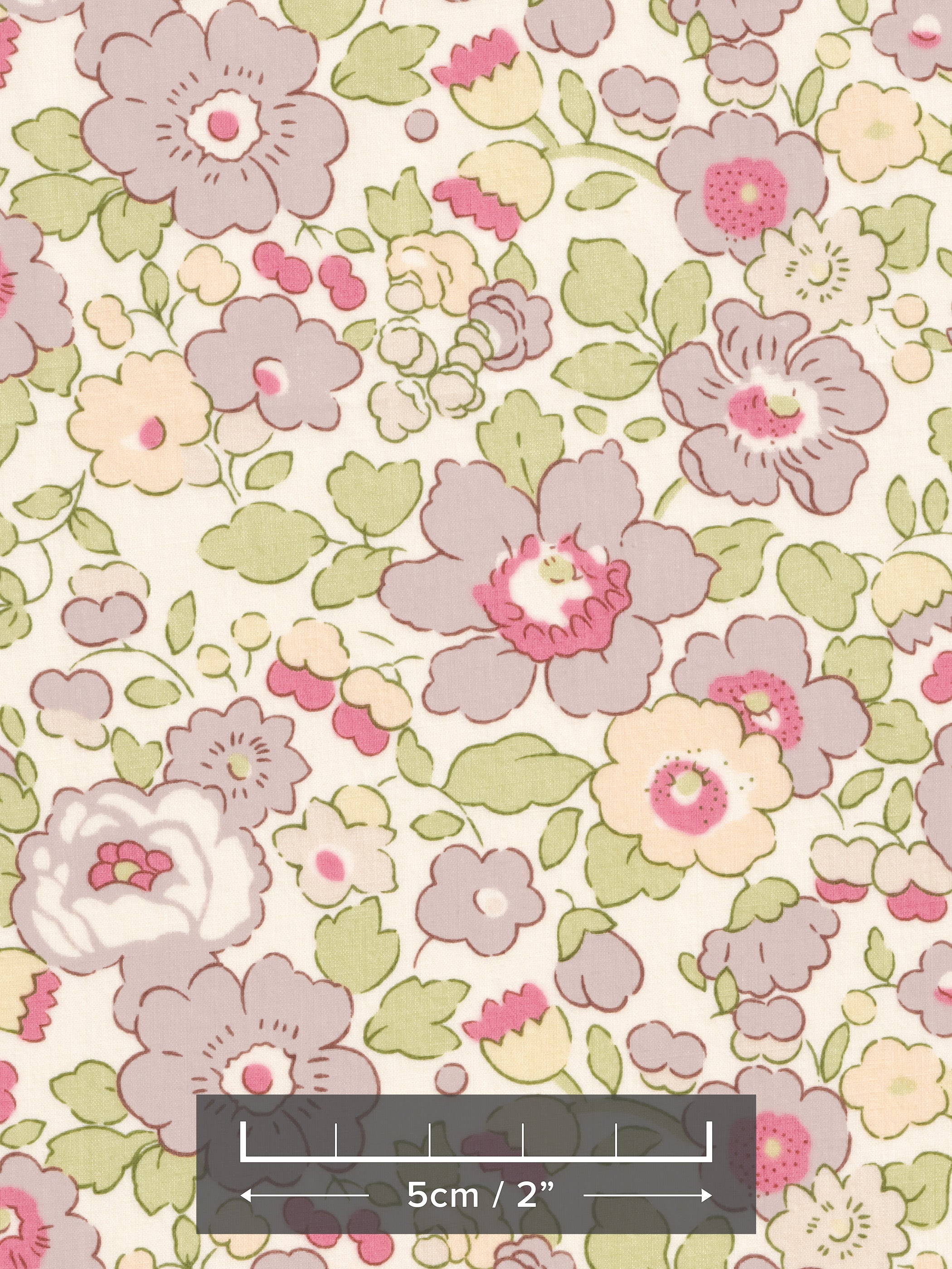 A Liberty Japan discontinued Betsy colourway in subtle mauves, yellows, and greens with a pop of red. 
