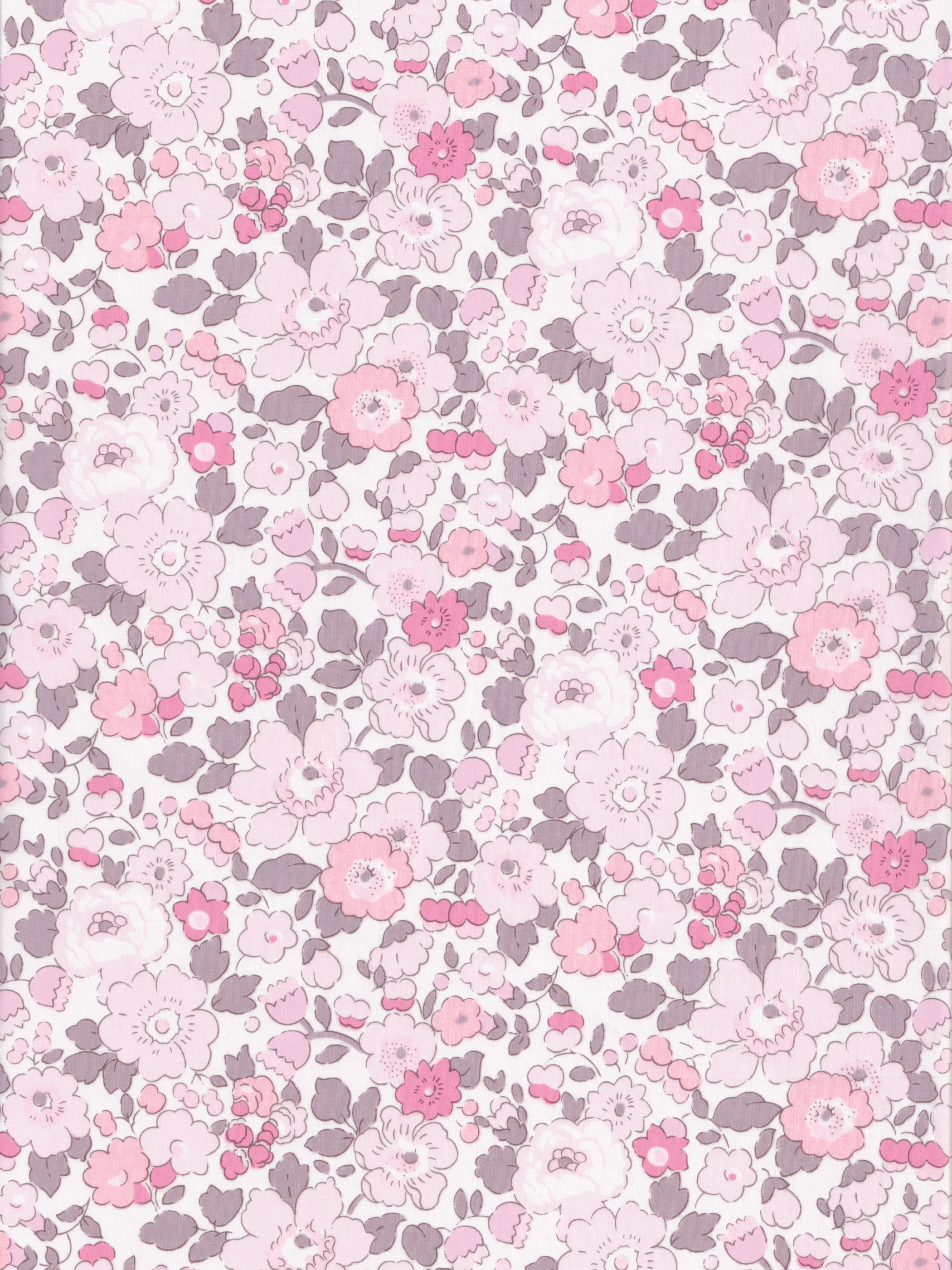 A limited edition Betsy colourway from Liberty Japan that you could just drink up! Betsy Strawberry Milk has soft pastel pink flowers accented with milky greys.