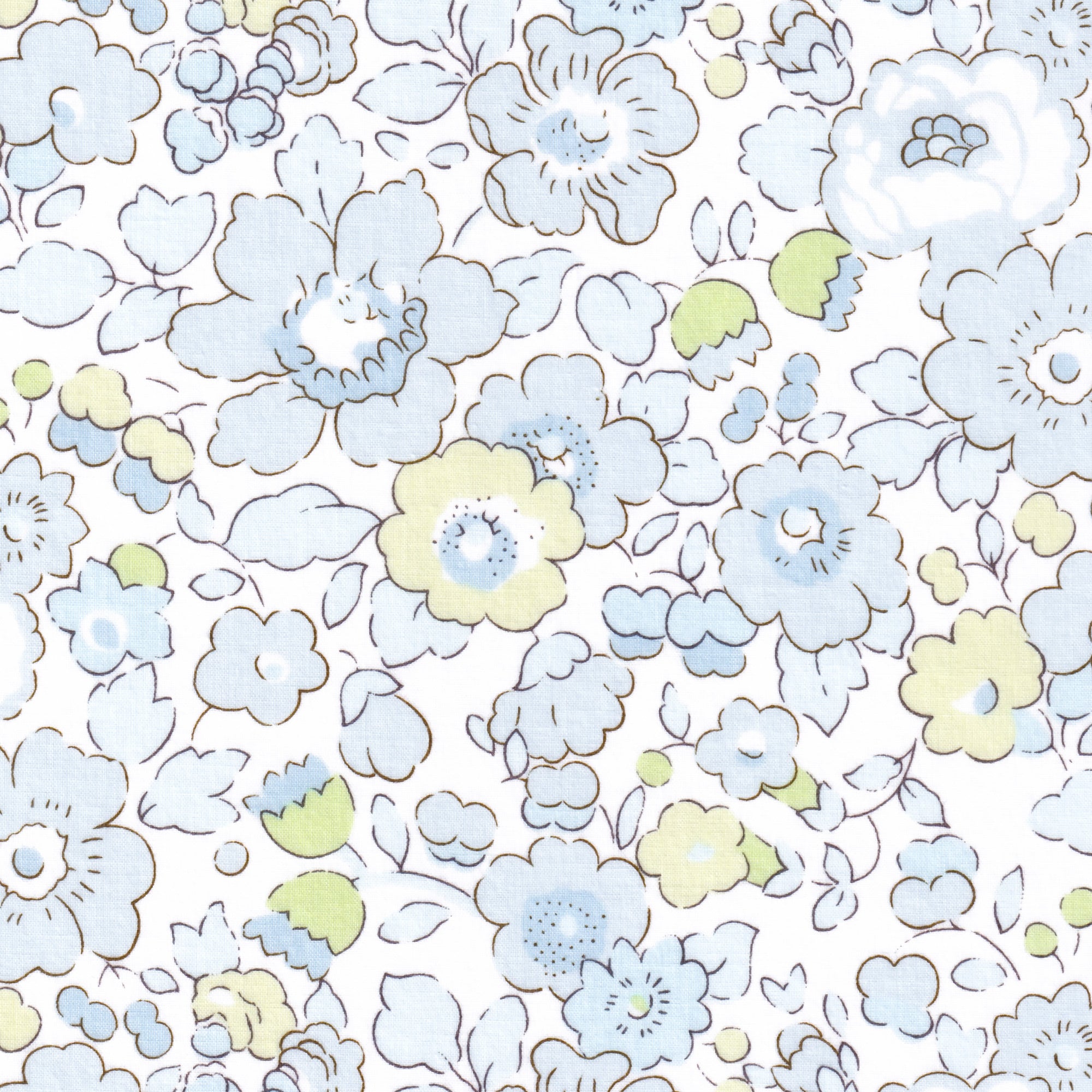 A fresh Liberty Japan exclusive Betsy with fresh pastel green and blue flowers. 