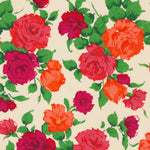 A modern interpretation of Liberty's classic rose Carline print, this rare colourway has vibrant orange and red florals on a cream background.