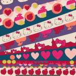 A geometric print from one of Liberty Japan's earliest collaborations with Hello Kitty, this vibrant print would be perfect for a little girl's garment.
