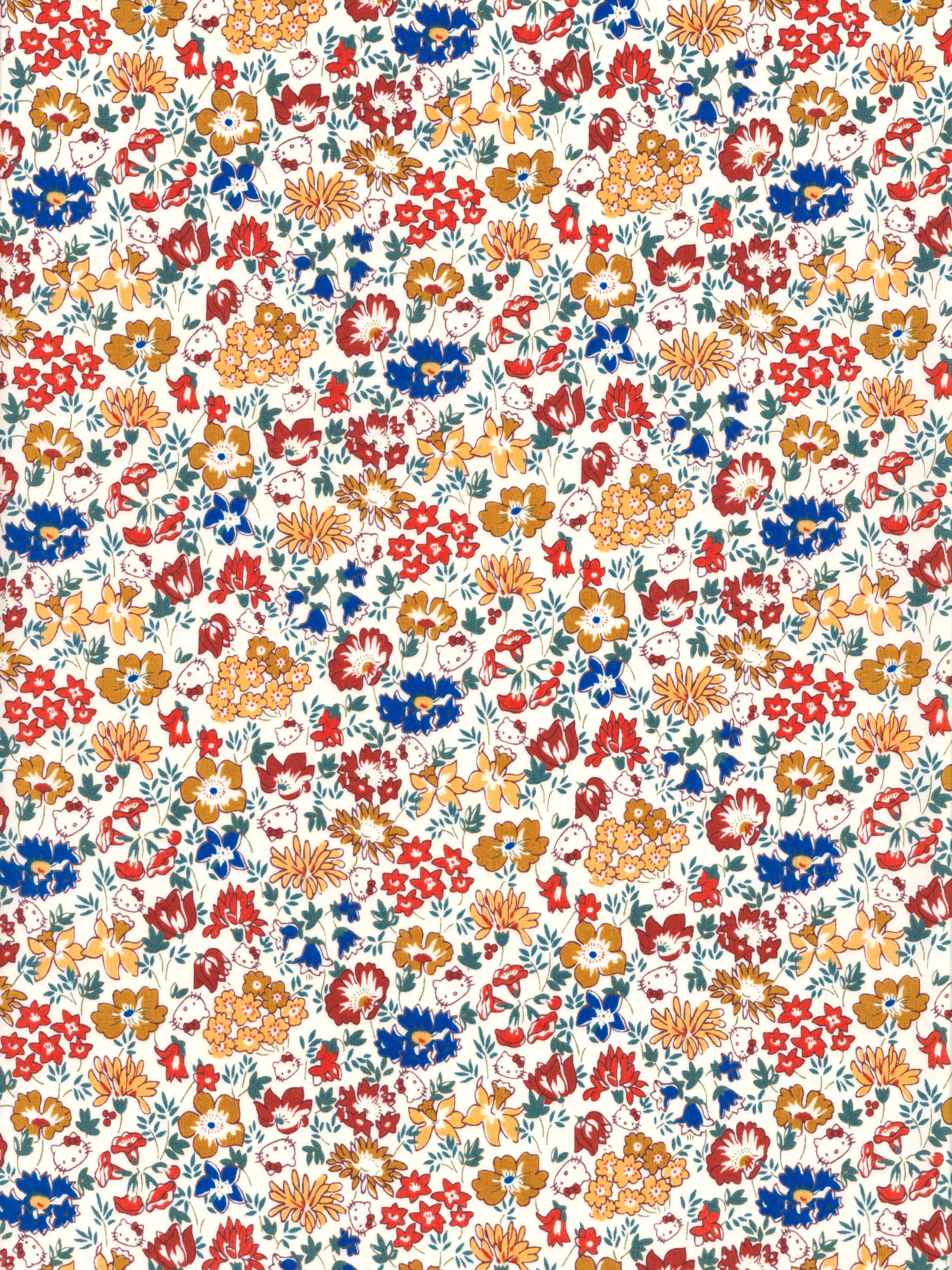 A fun print in fall colours called "Spring Meadow" from Liberty's 2018 collaboration with Hello Kitty. This exclusive collection was available only in Japan, and is now out of print. 
