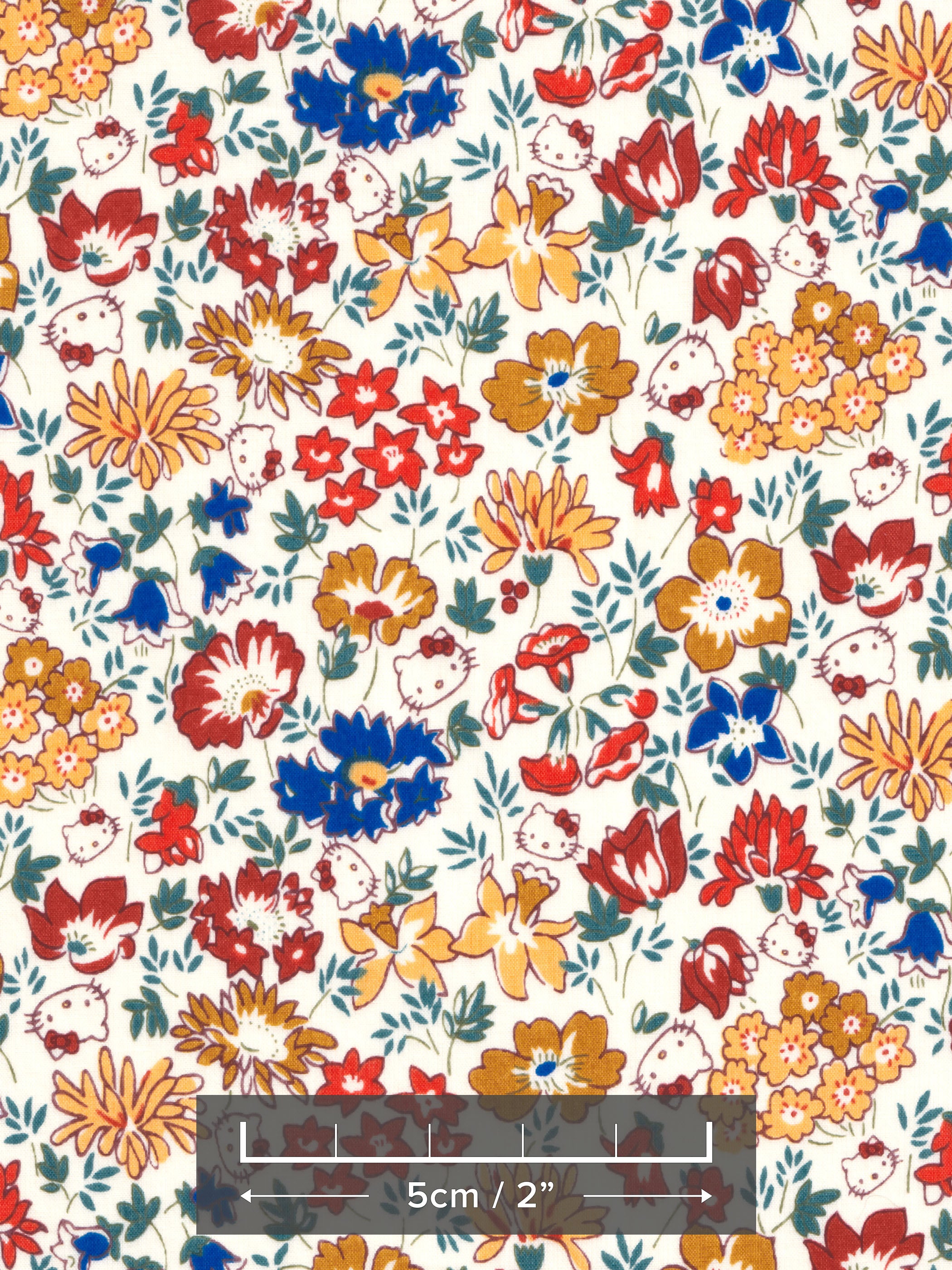 A fun print in fall colours called "Spring Meadow" from Liberty's 2018 collaboration with Hello Kitty. This exclusive collection was available only in Japan, and is now out of print. 
