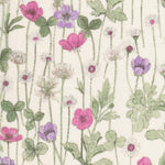 A beautiful hand-drawn Liberty floral print shaded in watercolours. This Liberty Japan bespoke colourway has delicate pink and purple flowers on a cream background.