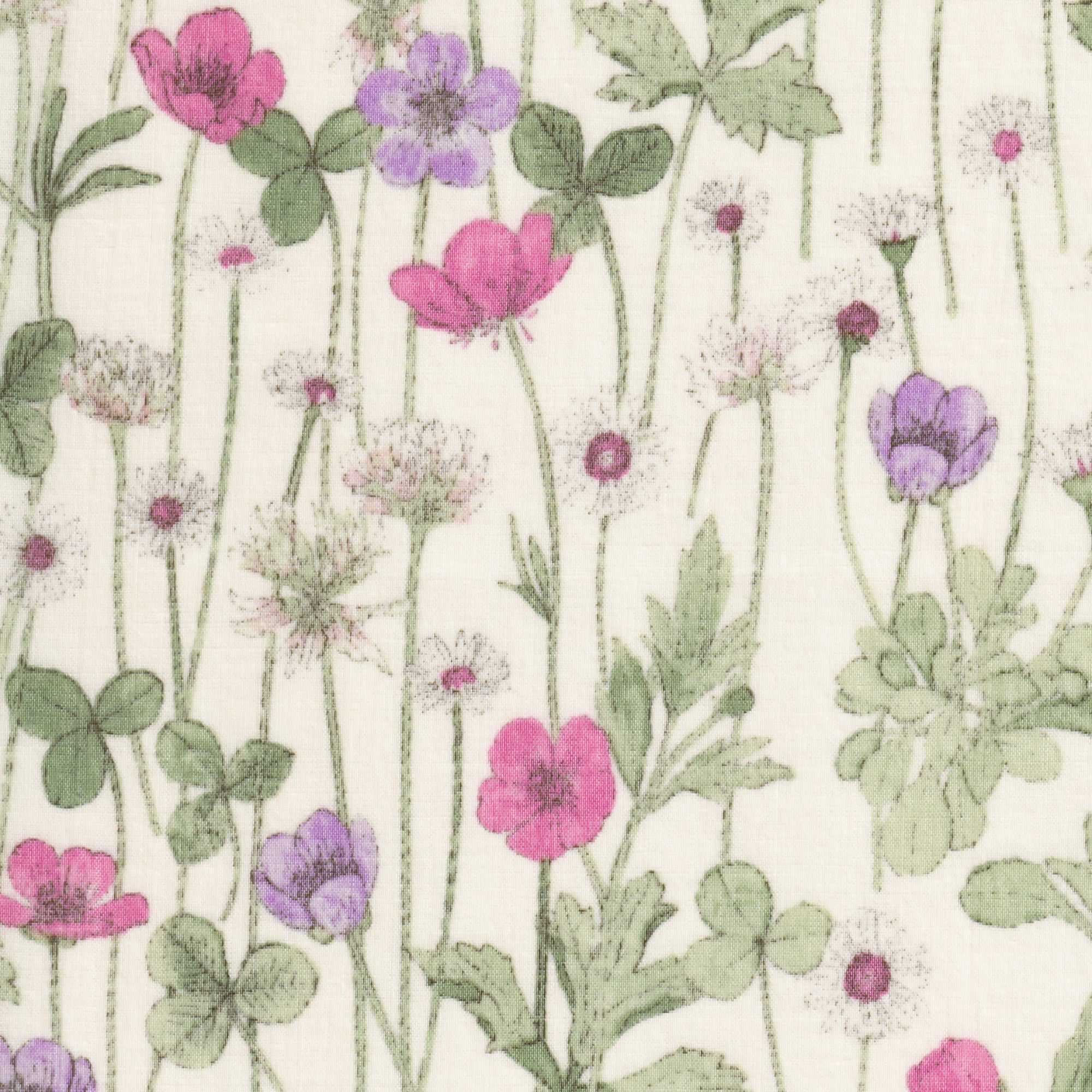A beautiful hand-drawn Liberty floral print shaded in watercolours. This Liberty Japan bespoke colourway has delicate pink and purple flowers on a cream background.