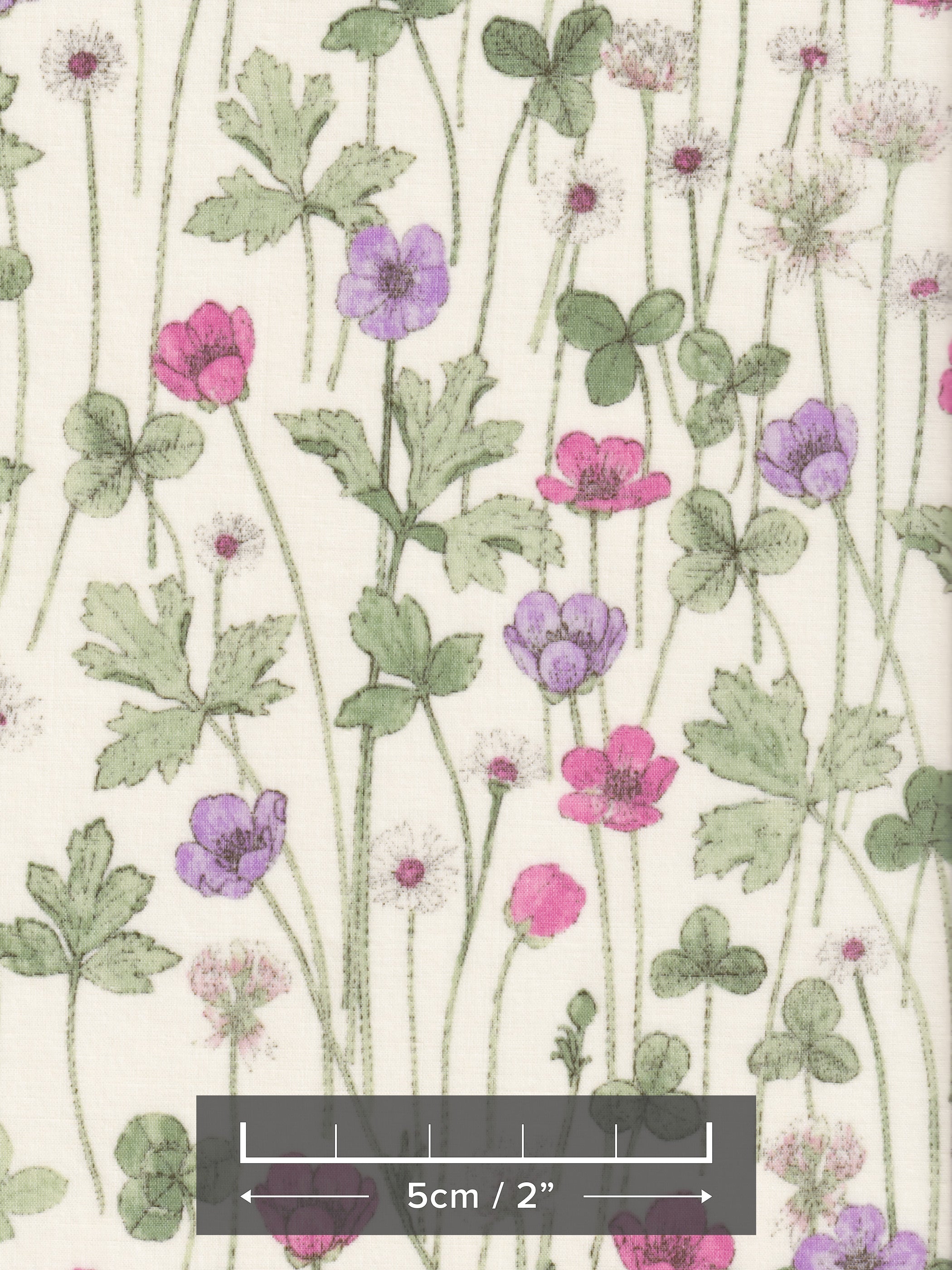 A beautiful hand-drawn Liberty floral print shaded in watercolours. This Liberty Japan bespoke colourway has delicate pink and purple flowers on a cream background.