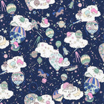 Looking through a telescope reveals a fantastical world of flying cars, hot air balloons, planets, and sparkling stars. "Sky High," created by Liberty's design studio for the 2018 Spring/Summer children's collection, celebrates the wondrous world and scenery seen through the eyes of a young child. In this new design in collaboration with Japanese brand Sanrio, Little Twin Stars explore this fantastical world and weave a dreamlike story.