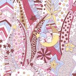 "My Little Star" features the Little Twin Stars flying through a sparkling night sky. The psychadelic print has pretty perry pinks, dusty blues and pale yellow.

From the Liberty Japan x My Melody & Little Twin Stars 50th Anniversary Collection.
