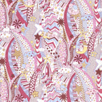 "My Little Star" features the Little Twin Stars flying through a sparkling night sky. The psychadelic print has pretty perry pinks, dusty blues and pale yellow.

From the Liberty Japan x My Melody & Little Twin Stars 50th Anniversary Collection.