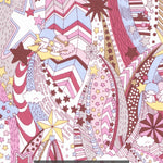 "My Little Star" features the Little Twin Stars flying through a sparkling night sky. The psychadelic print has pretty perry pinks, dusty blues and pale yellow.

From the Liberty Japan x My Melody & Little Twin Stars 50th Anniversary Collection.
