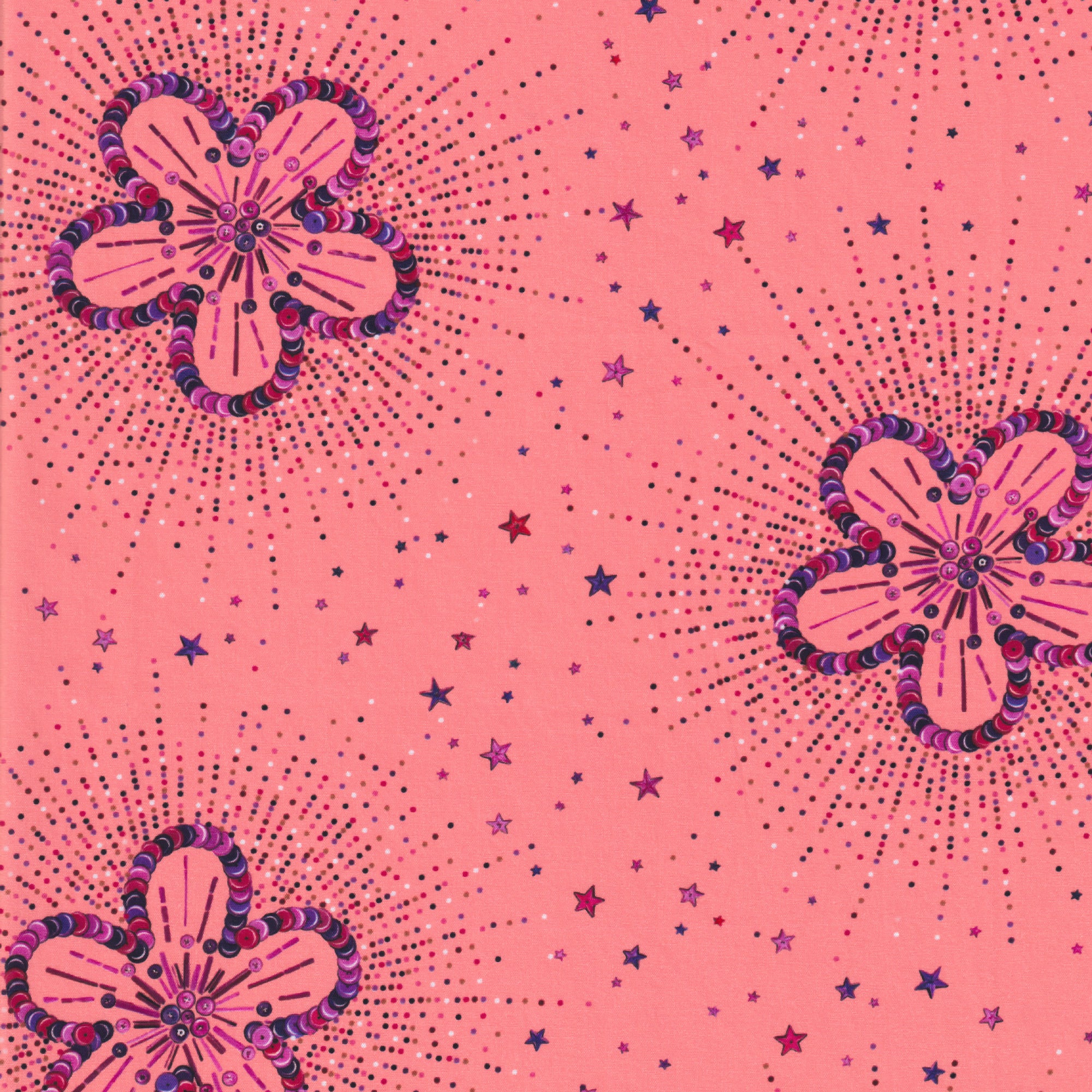 This star-studded Liberty pattern features hand-painted sequin flowers scattered across a pink background, inspired by flapper dresses of the 1920s.

Please note the fabric is printed and not embellished with actual sequins.