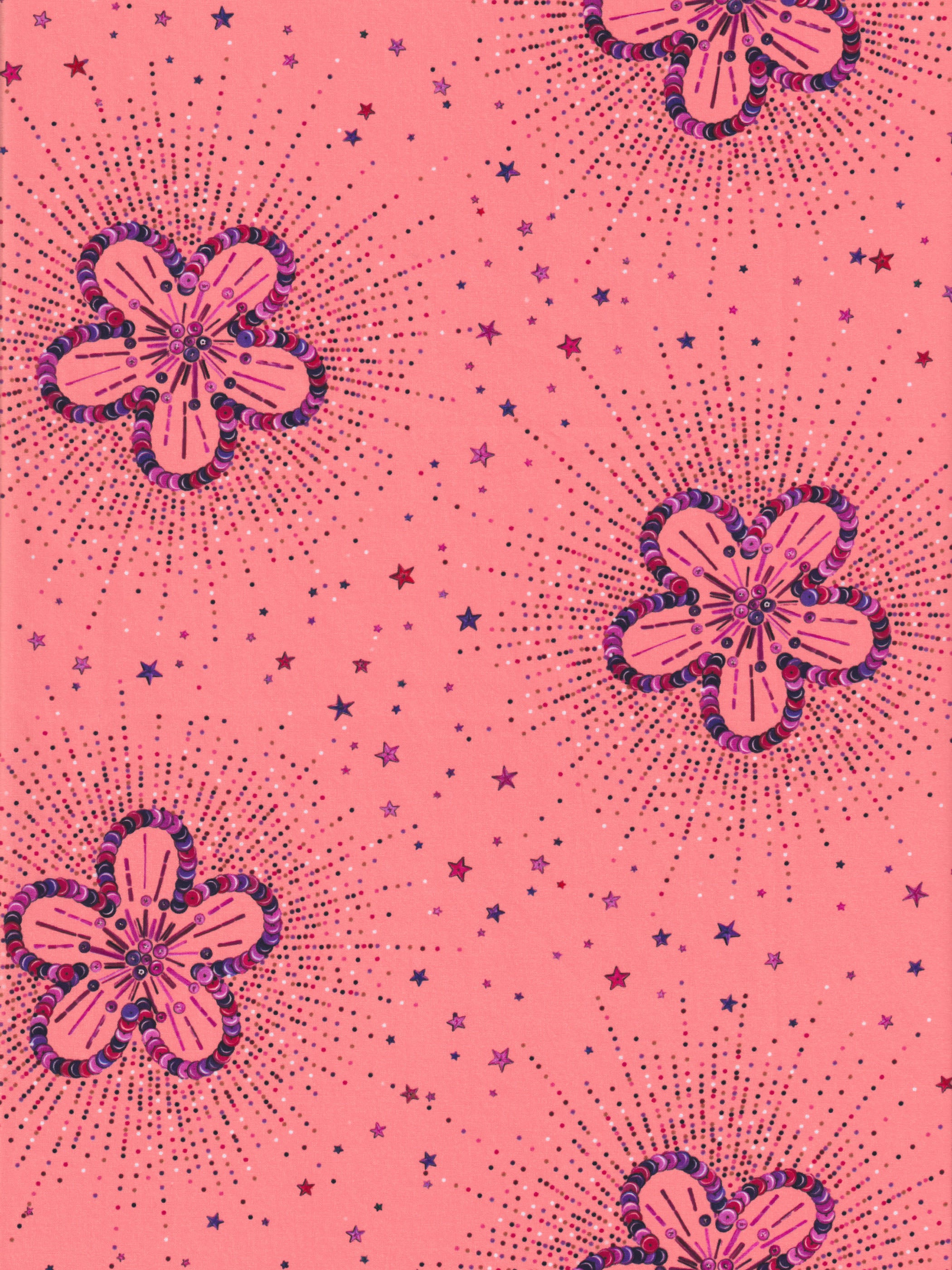 This star-studded Liberty pattern features hand-painted sequin flowers scattered across a pink background, inspired by flapper dresses of the 1920s.

Please note the fabric is printed and not embellished with actual sequins.