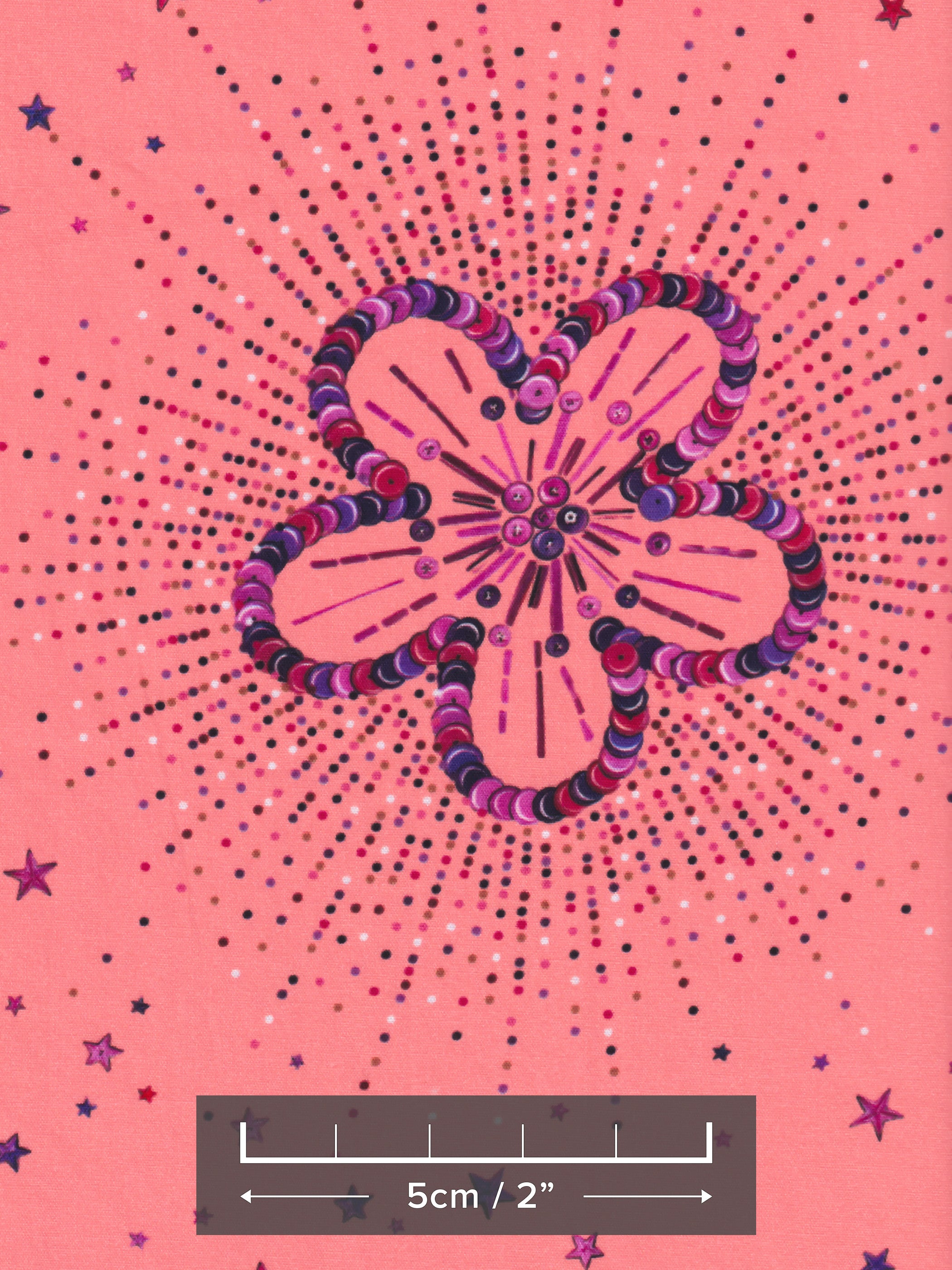 This star-studded Liberty pattern features hand-painted sequin flowers scattered across a pink background, inspired by flapper dresses of the 1920s.

Please note the fabric is printed and not embellished with actual sequins.