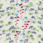 This is a stunning Liberty Japan unnamed vintage print from the early 2000s. The trailing floral has pops of blue, red, and green, on a cream background.
